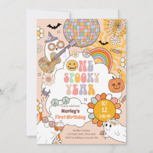 Invitación Primer cumpleaños de Halloween retro de un año de