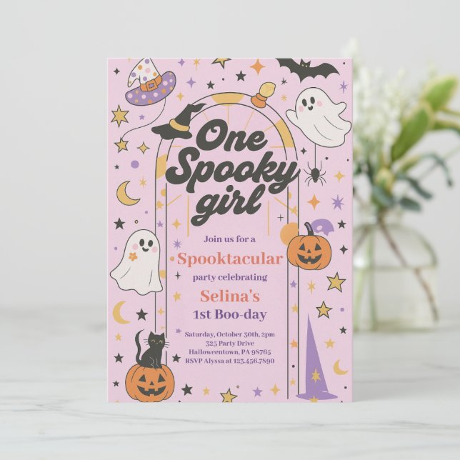 Invitación Primer cumpleaños de Halloween, un Chica fantasmal (Anverso de pie)