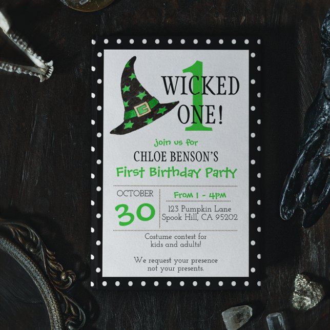 Invitación Primer cumpleaños de Halloween verde y malvado (Subido por el creador)