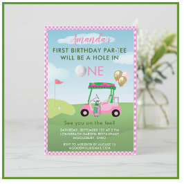 Invitación Primer cumpleaños de Hole in One Golf Chica Rosado
