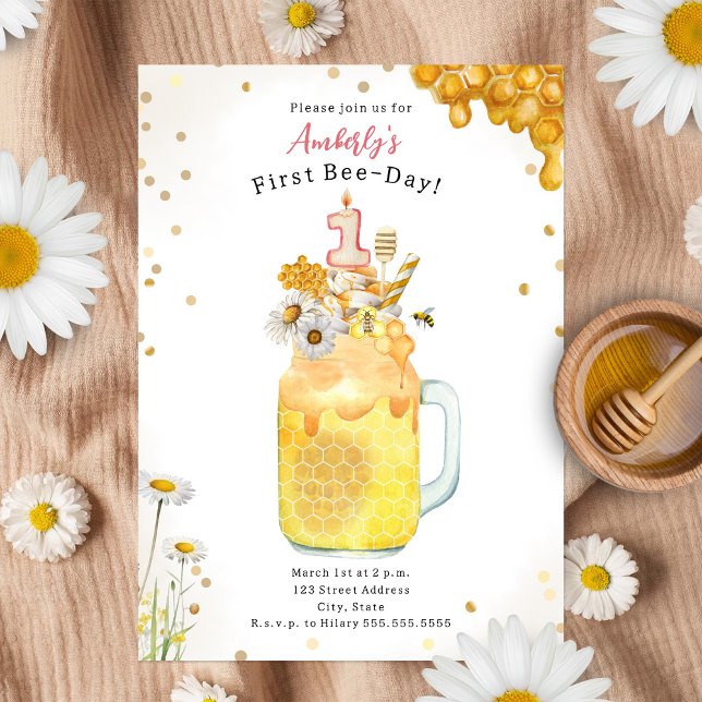 Invitación Primer cumpleaños de Honey Bee Milkshake (Subido por el creador)