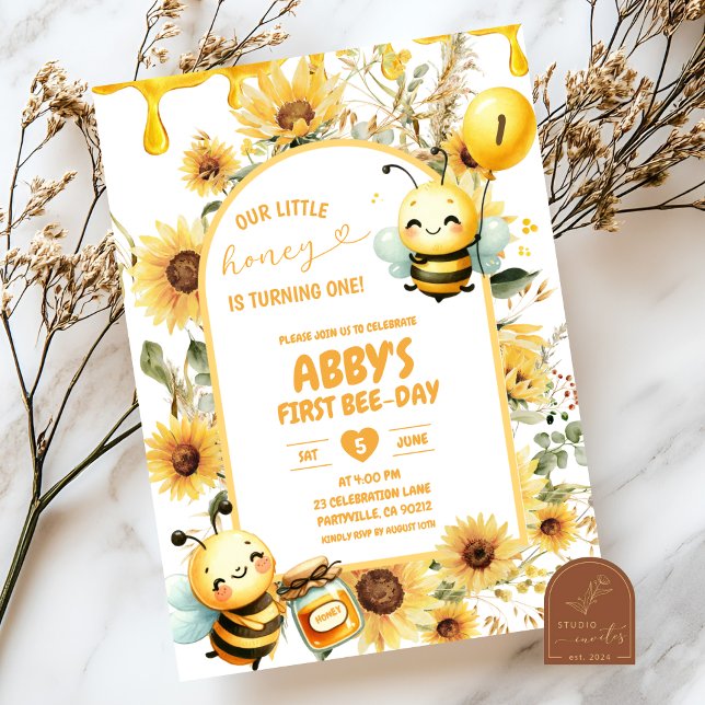 Invitación Primer cumpleaños de la abeja de miel girasol (Subido por el creador)