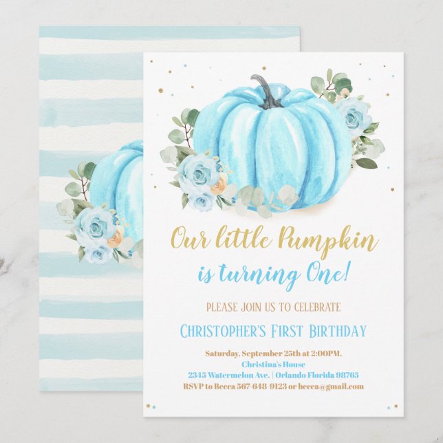 Invitación Primer cumpleaños de la calabaza (Anverso / Reverso)