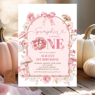 Invitación Primer cumpleaños de la Calabaza Blanca y Rosa Caí