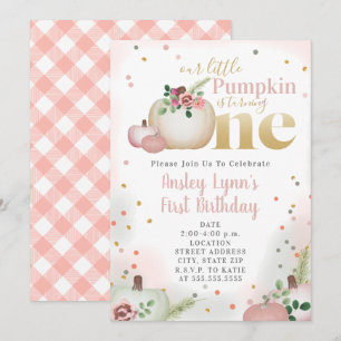 Invitación Primer cumpleaños de la calabaza rosa pequeña