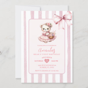Invitación Primer cumpleaños de la cinta de opciones rosada