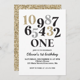 Invitación Primer cumpleaños de la cuenta regresiva de Año Nu