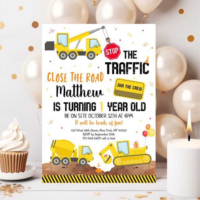 Invitación Primer cumpleaños de la excavadora de camiones de  (Subido por el creador)