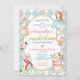 Invitación Primer cumpleaños de la Fiesta del té de Alicia co