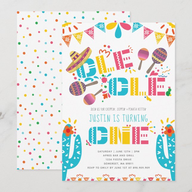 Invitación Primer cumpleaños de la Fiesta Mexicana (Anverso / Reverso)