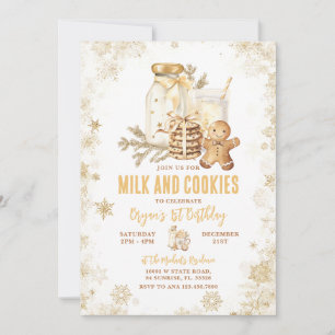 Invitación Primer cumpleaños de la flauta de nieve de oro de 