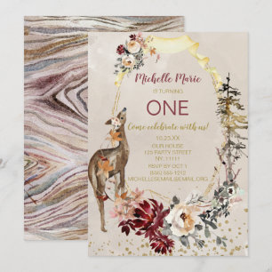 Invitación Primer cumpleaños de la flor de ciervo de Woodland