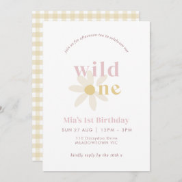 Invitación Primer cumpleaños de la floral amarilla de Rubor B