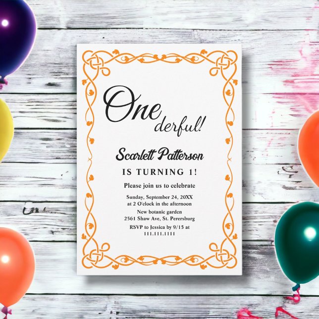 Invitación Primer cumpleaños de la floral blanca y negra mini (Subido por el creador)