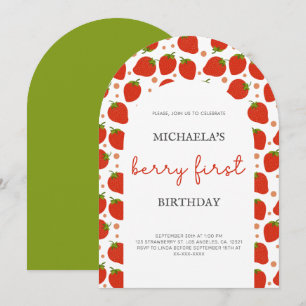 Invitación Primer cumpleaños de la fresa roja Cute
