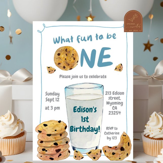 Invitación Primer cumpleaños de la leche azul y las cookies (Subido por el creador)