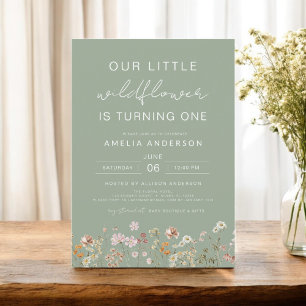 Invitación Primer cumpleaños de la Moda Sage Green Wildflower