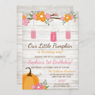 Invitación Primer cumpleaños de la pequeña calabaza Mason Jar