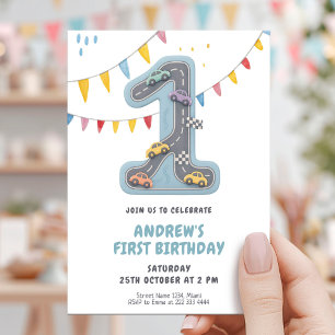Invitación Primer cumpleaños de la pista de carreras Pastel