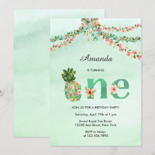 Invitación Primer cumpleaños de la playa tropical Floral