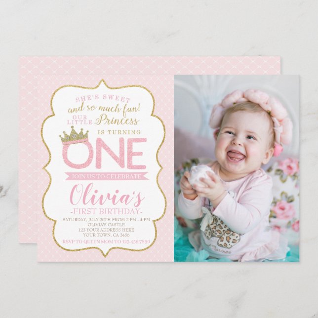 Invitación Primer cumpleaños de la Princesa (Anverso / Reverso)