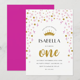 Invitación Primer cumpleaños de la princesa  Confetti dorado
