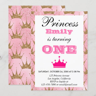 Invitación Primer cumpleaños de la princesa Girly Pink & Gold