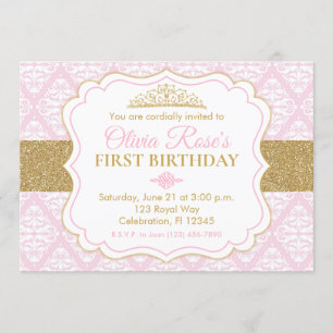 Invitación Primer cumpleaños de la Princesa Rosa y Oro