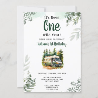 Invitación Primer cumpleaños de la Selva Montaña de un Camper