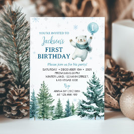 Invitación Primer cumpleaños de la selva polar de invierno