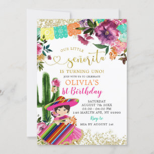 Invitación Primer cumpleaños de la señorita mexicana colorida