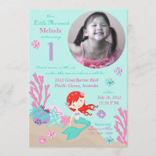 Invitación Primer cumpleaños de la sirena Auburn