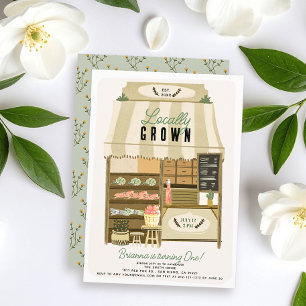Invitación Primer cumpleaños de la tienda de granjeros de cos