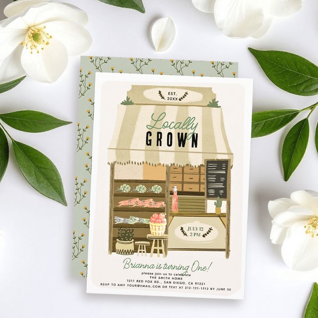 Invitación Primer cumpleaños de la tienda de granjeros de cos (Subido por el creador)