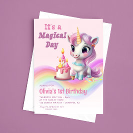 Invitación Primer cumpleaños de la Unicornio arcoiris mágica