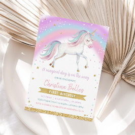 Invitación Primer cumpleaños de la Unicornio arcoiris mágica