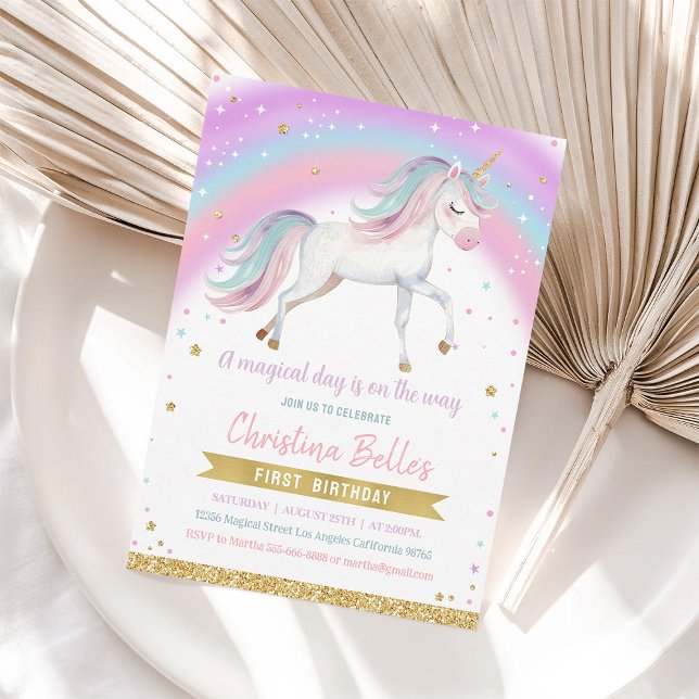 Invitación Primer cumpleaños de la Unicornio arcoiris mágica (Subido por el creador)