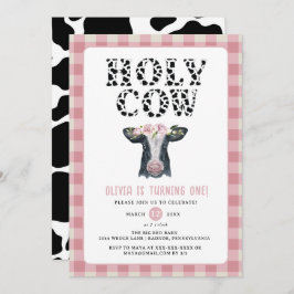 Invitación Primer cumpleaños de la vaca sagrada rosada