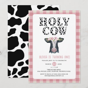 Invitación Primer cumpleaños de la vaca sagrada rosada