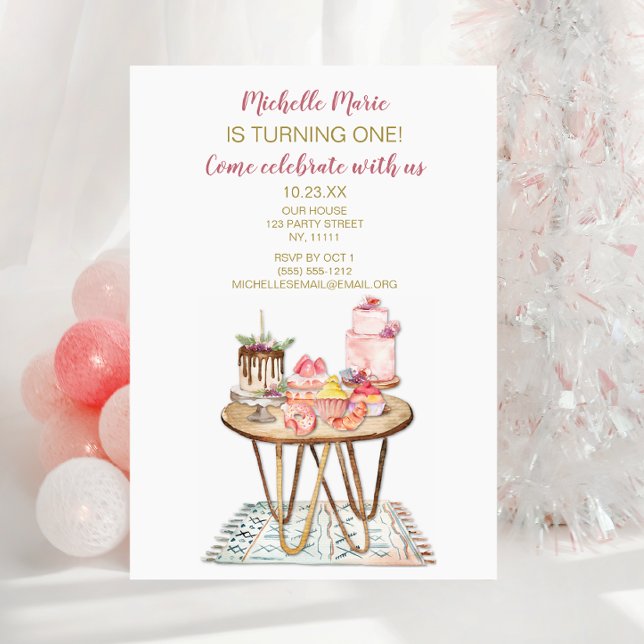 Invitación Primer cumpleaños de las fiestas de pasteles de pa (Subido por el creador)