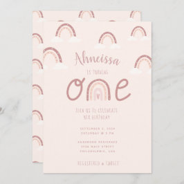 Invitación Primer cumpleaños de las nubes de arcoiris rosadas