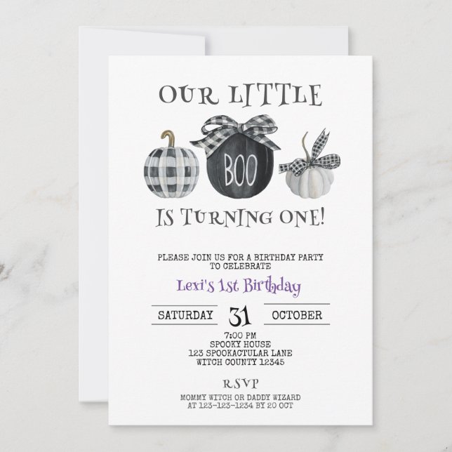 Invitación Primer cumpleaños de Little Boo, cumpleaños de Hal (Anverso)