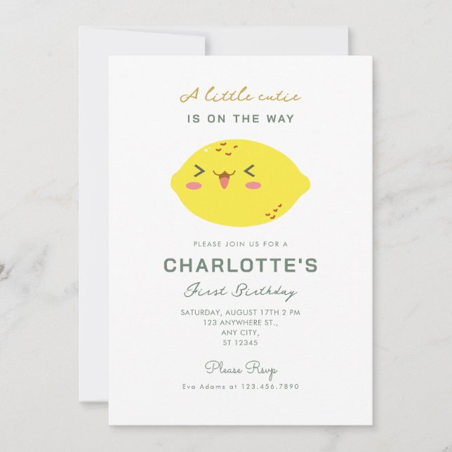 Invitación Primer cumpleaños de Little Cutie Lemon Citrus (Anverso)