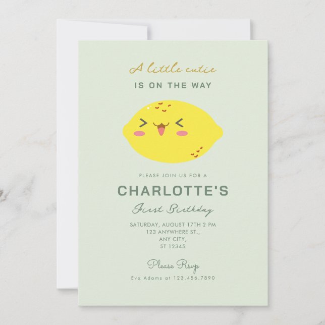 Invitación Primer cumpleaños de Little Cutie Lemon Citrus (Anverso)