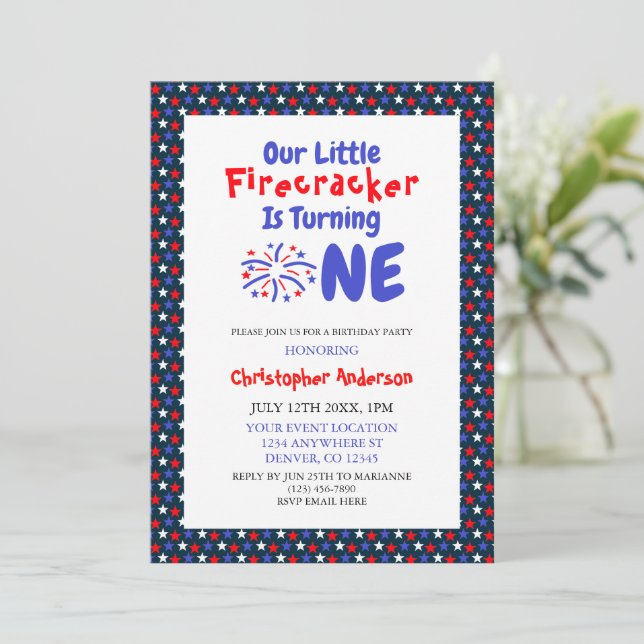 Invitación Primer cumpleaños de Little Firecracker (Anverso de pie)