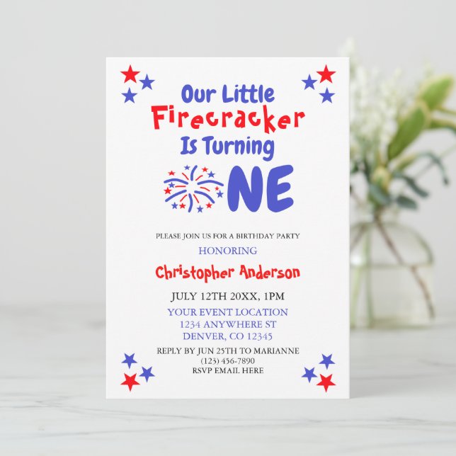 Invitación Primer cumpleaños de Little Firecracker (Anverso de pie)
