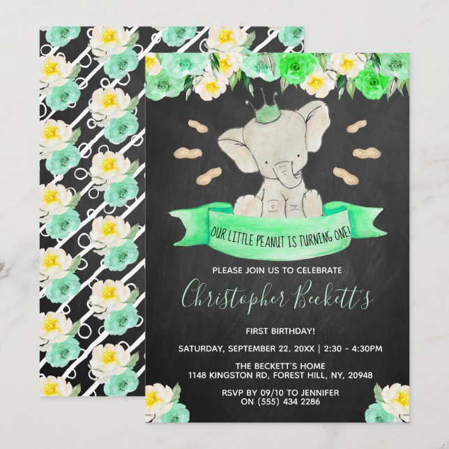 Invitación Primer cumpleaños de Little Peanut (Anverso / Reverso)