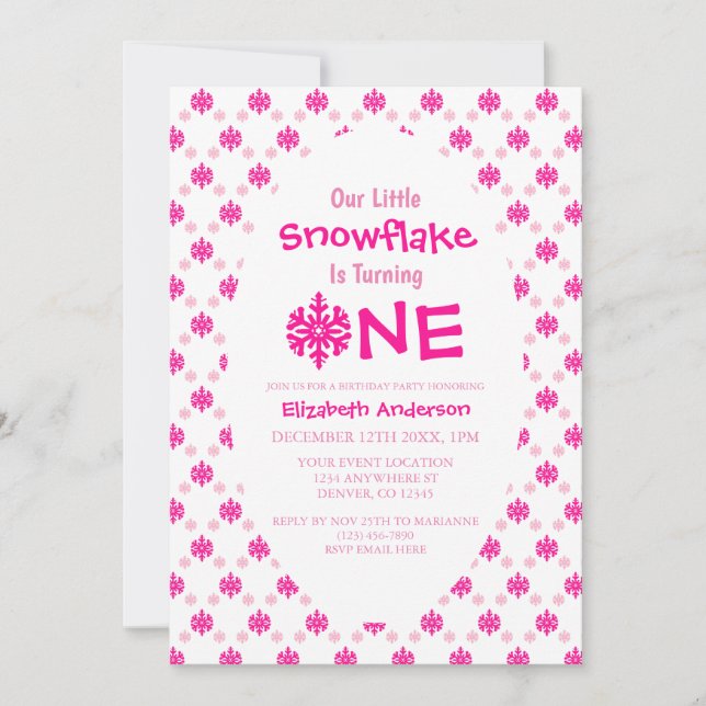 Invitación Primer cumpleaños de Little Snowflake (Anverso)