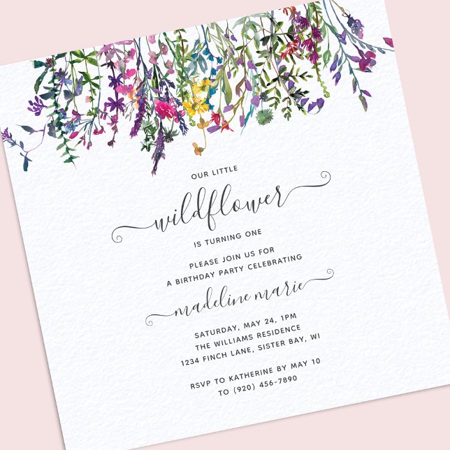 Invitación Primer cumpleaños de Little Wildflower Floral Chic (Subido por el creador)