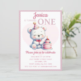 Invitación Primer cumpleaños de los niños con osito lindo